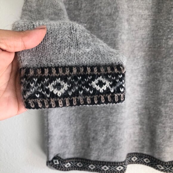 Womens Gray Wool Blend Nordic Trim Tunic Sweater Size Large - Picture 4 of 6